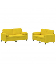 Set di Divani 2 pz con Cuscini Giallo in Velluto 2