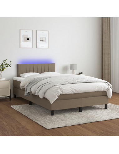 Letto a Molle con Materasso e LED Tortora 120x190 cm in Tessuto