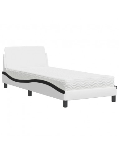 Letto con Materasso Nero e Bianco 80x200 cm in Similpelle