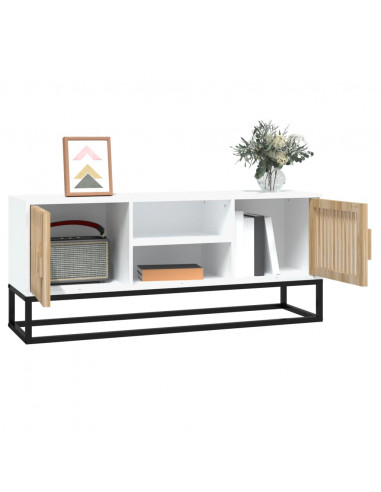 Mobile Porta TV Bianco 105x30x45cm in Legno Multistrato e Ferro