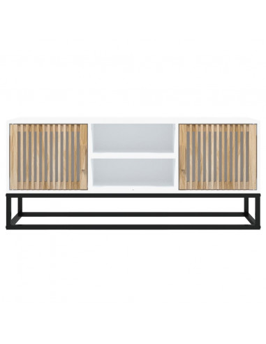 Mobile Porta TV Bianco 105x30x45cm in Legno Multistrato e Ferro