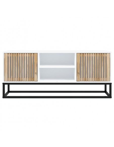 Mobile Porta TV Bianco 105x30x45cm in Legno Multistrato e Ferro