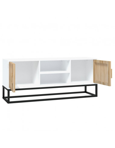 Mobile Porta TV Bianco 105x30x45cm in Legno Multistrato e Ferro
