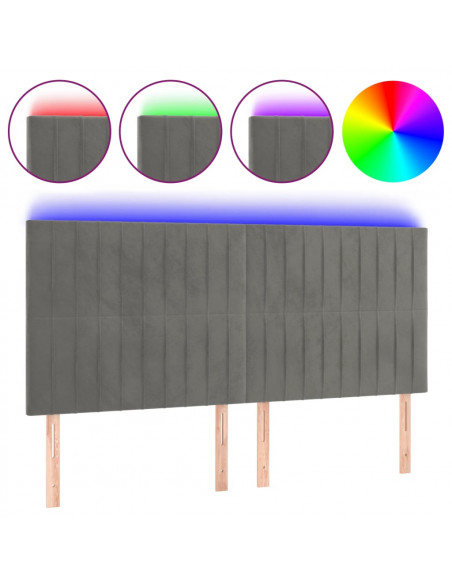 Testiera a LED Grigio Chiaro 200x5x118/128 cm in Velluto
