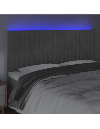 Testiera a LED Grigio Chiaro 200x5x118/128 cm in Velluto