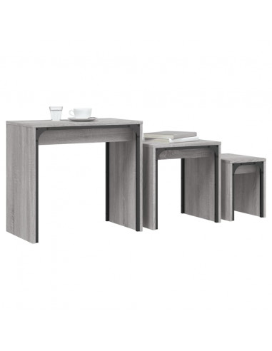 Tavolini Salotto Impilabili 3pz Grigio Sonoma Legno Multistrato