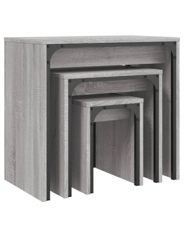 Tavolini Salotto Impilabili 3pz Grigio Sonoma Legno Multistrato