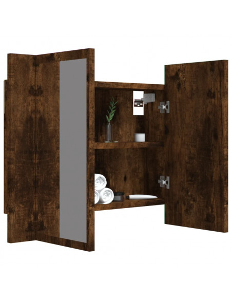 Mobile a Specchio LED Rovere Fumo 60x12x45 cm Legno Multistrato
