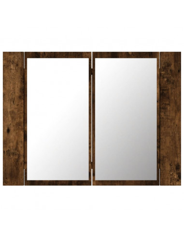 Mobile a Specchio LED Rovere Fumo 60x12x45 cm Legno Multistrato