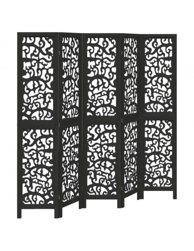 Divisorio Ambienti 5 Pannelli Nero Legno Massello di Paulownia