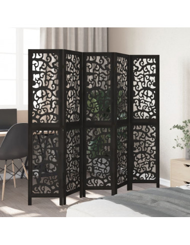 Divisorio Ambienti 5 Pannelli Nero Legno Massello di Paulownia