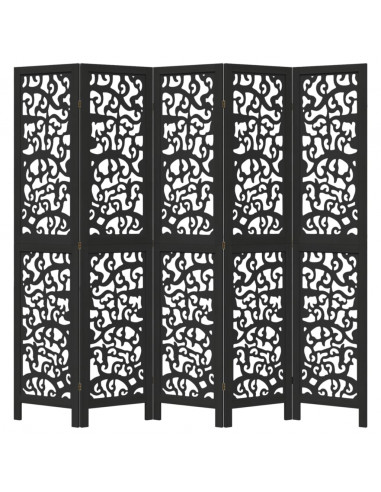 Divisorio Ambienti 5 Pannelli Nero Legno Massello di Paulownia