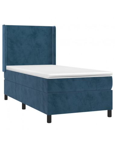 Letto a Molle con Materasso e LED Blu Scuro 100x200 cm