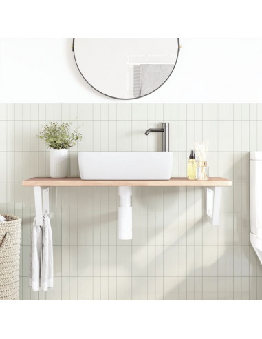 Ripiano a Parete per Lavabo in Acciaio e Massello di Rovere