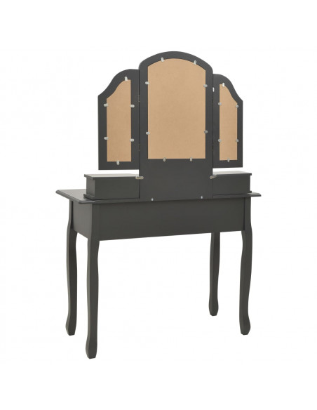 Tavolo da Trucco e Sgabello Grigio 100x40x146cm Legno Paulownia