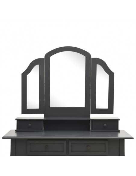Tavolo da Trucco e Sgabello Grigio 100x40x146cm Legno Paulownia