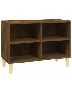 Mobile TV con Gambe in Legno Massello Rovere Fumo 69,5x30x50 cm 2