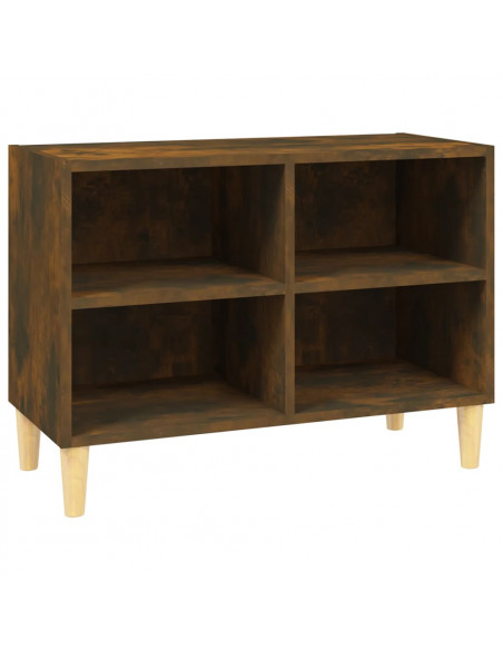 Mobile TV con Gambe in Legno Massello Rovere Fumo 69,5x30x50 cm