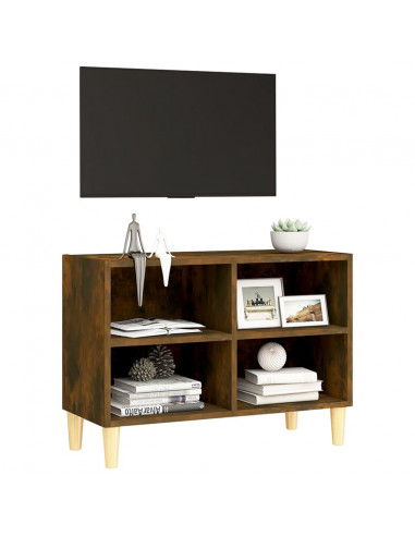 Mobile TV con Gambe in Legno Massello Rovere Fumo 69,5x30x50 cm