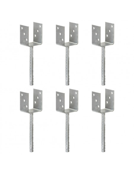 Picchetti per Recinzione 6 pz Argento 8x6x30 cm Acciaio Zincato