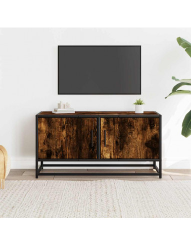 Mobile TV Rovere Fumo 80x34,5x40 cm Legno Multistrato e Metallo