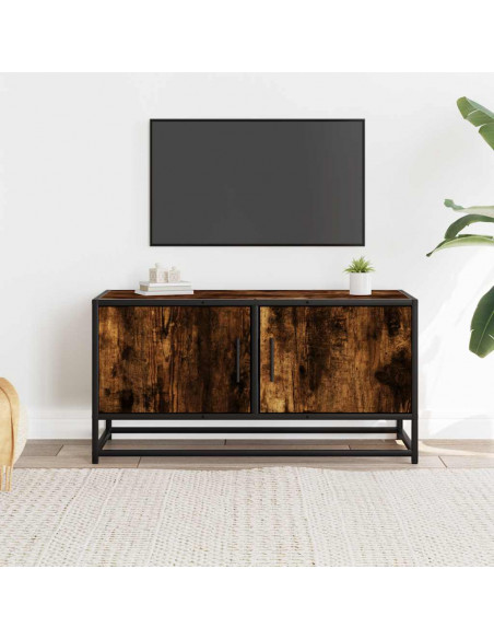 Mobile TV Rovere Fumo 80x34,5x40 cm Legno Multistrato e Metallo