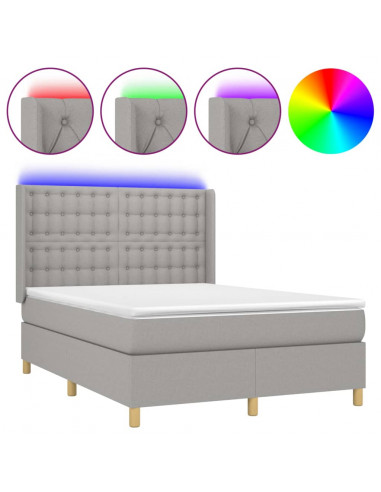 Letto a Molle Materasso e LED Grigio Chiaro 140x200 cm Tessuto