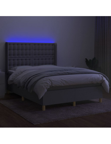 Letto a Molle Materasso e LED Grigio Chiaro 140x200 cm Tessuto