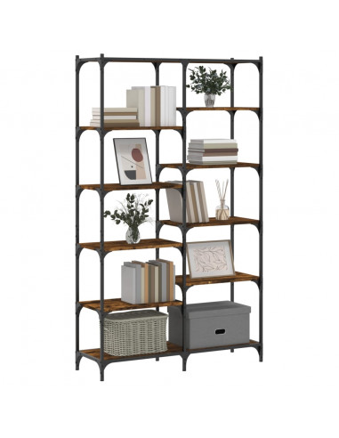 Libreria Rovere Fumo 100x32x170 cm in Legno Multistrato e Ferro