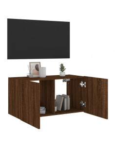 Mobile TV a Parete con Luci LED Rovere Marrone 80x35x41 cm 2