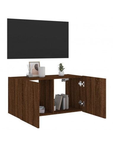 Mobile TV a Parete con Luci LED Rovere Marrone 80x35x41 cm