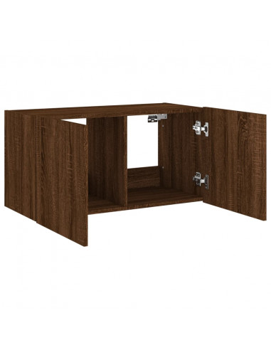 Mobile TV a Parete con Luci LED Rovere Marrone 80x35x41 cm