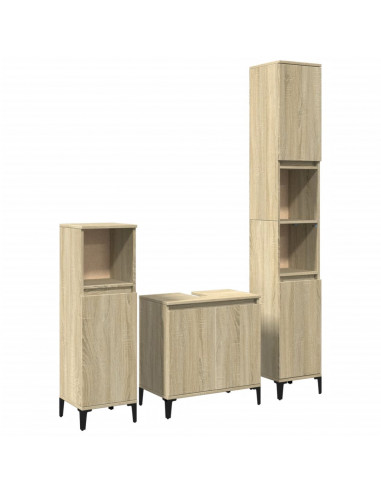 Set Mobili da Bagno 3 pz Rovere Sonoma in Legno Multistrato