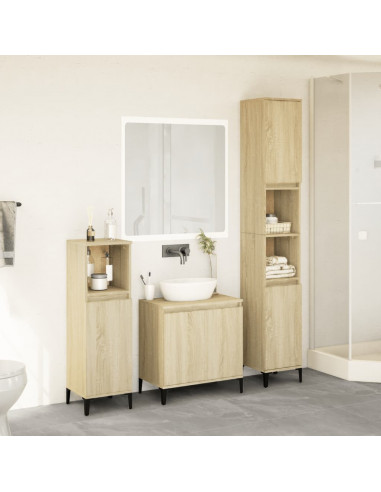 Set Mobili da Bagno 3 pz Rovere Sonoma in Legno Multistrato