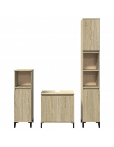 Set Mobili da Bagno 3 pz Rovere Sonoma in Legno Multistrato
