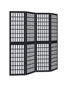 Divisorio Ambienti 4 Pannelli Nero Legno Massello di Paulownia 2