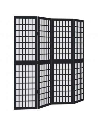 Divisorio Ambienti 4 Pannelli Nero Legno Massello di Paulownia