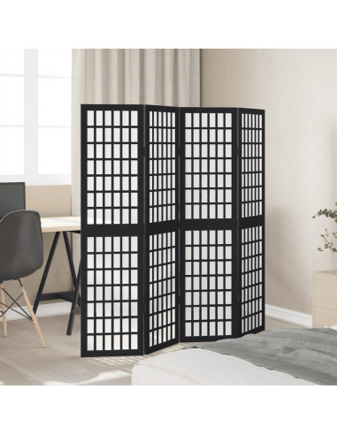 Divisorio Ambienti 4 Pannelli Nero Legno Massello di Paulownia