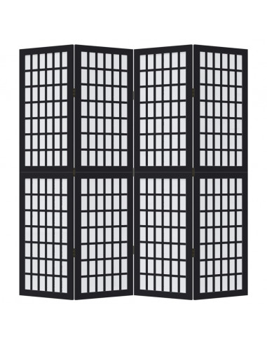 Divisorio Ambienti 4 Pannelli Nero Legno Massello di Paulownia