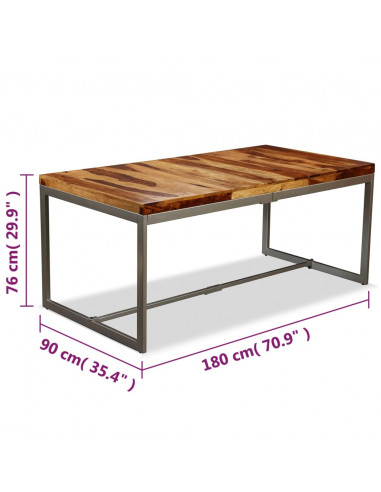 Tavolo da Pranzo in Legno Massello di Sheesham e Acciaio 180 cm