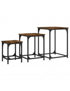 Tavolini Impilabili 3 pz Rovere Fumo in Legno Multistrato 2