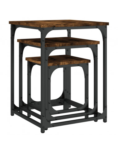 Tavolini Impilabili 3 pz Rovere Fumo in Legno Multistrato