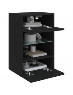 Mobile TV a Parete con Luci LED Nero 40x30x60,5 cm 2