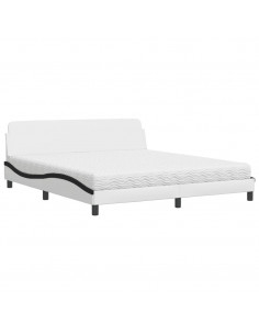 Letto con Materasso Bianco e Nero 180x200cm Similpelle 2