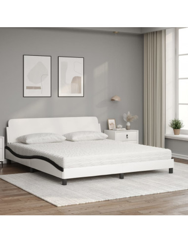 Letto con Materasso Bianco e Nero 180x200cm Similpelle