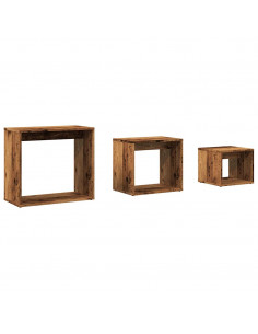 Tavolini Impilabili 3 pz Legno Antico in Legno Multistrato 2