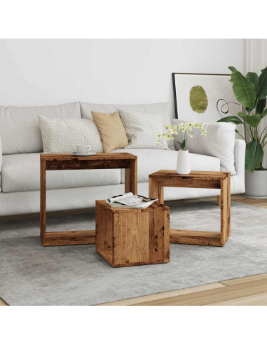 Tavolini Impilabili 3 pz Legno Antico in Legno Multistrato