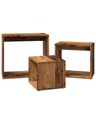 Tavolini Impilabili 3 pz Legno Antico in Legno Multistrato