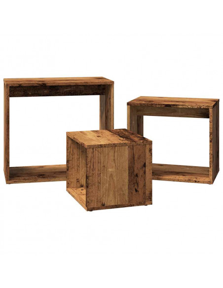 Tavolini Impilabili 3 pz Legno Antico in Legno Multistrato