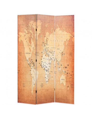 Paravento Pieghevole 120x170 cm Stampa Mappa del Mondo Giallo